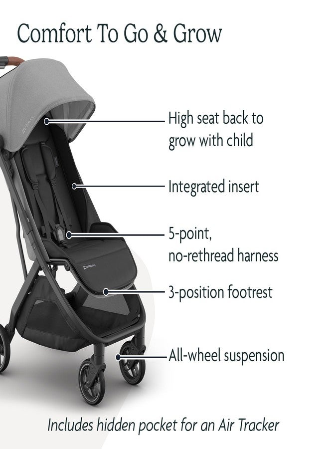 UPPAbaby Minu V3 Travel Stroller - Lightweight + Compact Design - One-Hand Fold + Unfold - from Birth + Overhead Compatible - Greyson (Charcoal Mélange/Carbon Frame/Saddle Leather) - Image 5