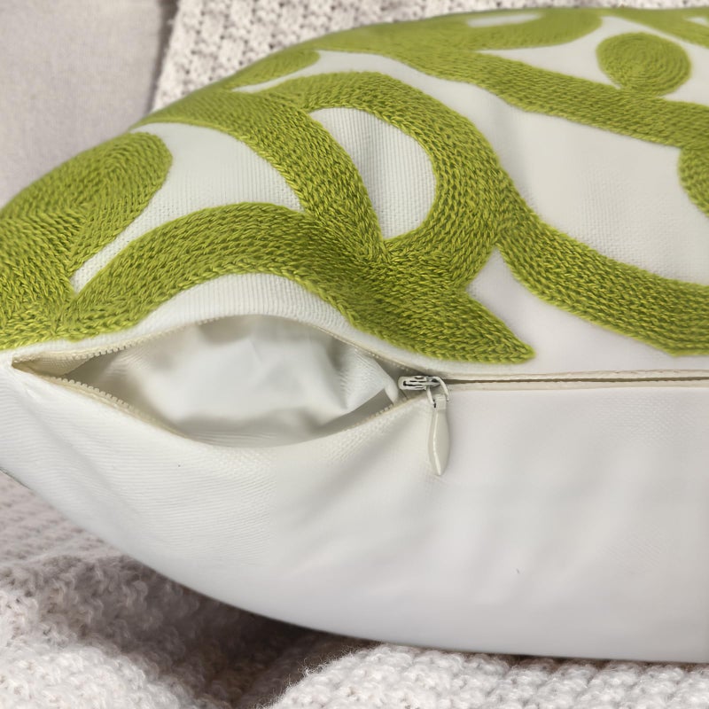 Alysheer Embroidered Decorative Throw Pillow Cover 20"x 20", Boho Mandala Modern Thick Embroidery Pattern, Cotton Canvas Avacado Green Cushion Case for Sofa Couch Bed Living Room (Chartreuse Green) - Image 5