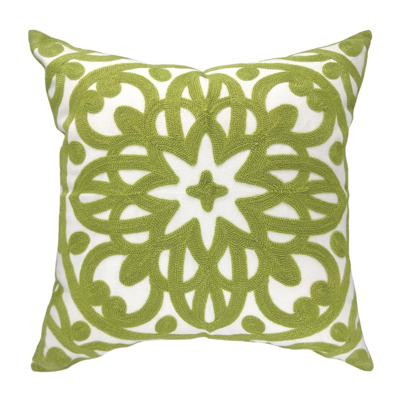 Alysheer Embroidered Decorative Throw Pillow Cover 20"x 20", Boho Mandala Modern Thick Embroidery Pattern, Cotton Canvas Avacado Green Cushion Case for Sofa Couch Bed Living Room (Chartreuse Green) - Image 1