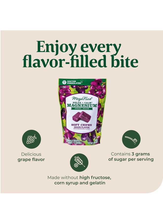 MegaFood Relax + Calm Magnesium Supplement -Soft Chews with Magnesium Citrate & Magnesium Malate - Grape-Flavor - Dr Formulated - Vegetarian - Without 9 Food Allergens - 30 Chews (Pack of 2) - Image 5