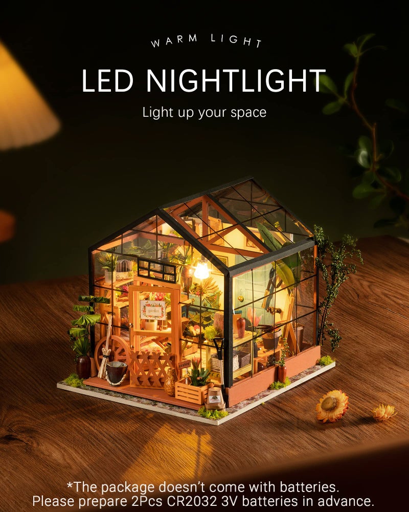 Rolife DIY Miniature Dollhouse Kit,Green House with Furniture and LED,Wooden Dollhouse Kit,Best Birthday and Valentine's Day Gift for Women and Girls - Image 3