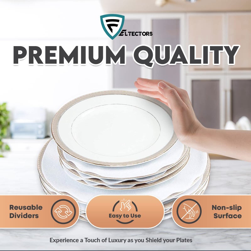 Feltectors Felt Plate China Storage Dividers Dish Protectors 48 Pack White Extra Large Thick and Premium Soft (White, Round) - Image 3