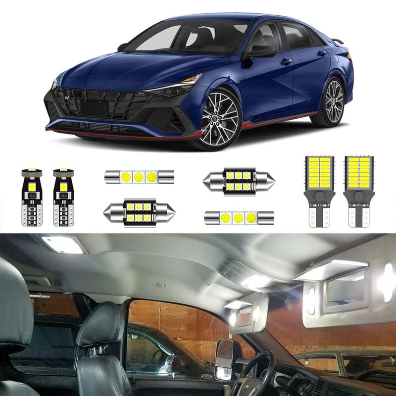 LIGHSTA 8PCS Super Bright White Interior LED Light Kit Package for 2022 2023 Up Hyundai Elantra N License Plate Lights and Install Tool
