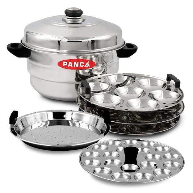 PANCA Idli Maker Stainless Steel 21 Idli Cavity,18 Mini Idli 5 Plate Multipurpose Idli Cooker, Idli Steamer, Idly Pot, Dhokla Maker and Mini Idli Plate (Silver, 5 Plates) - Image 2