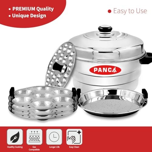 PANCA Idli Maker Stainless Steel 21 Idli Cavity,18 Mini Idli 5 Plate Multipurpose Idli Cooker, Idli Steamer, Idly Pot, Dhokla Maker and Mini Idli Plate (Silver, 5 Plates) - Image 4
