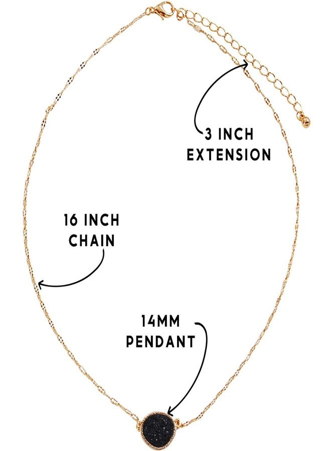 هامبل شيك نيويورك قلادة هامبل شيك نيويورك باللونين الأسود والذهبي - قلادة رقيقة من حجر الدروزي الصناعي للنساء - قلادة بسيطة بتصميم بوهيمي أنيق بسلسلة متصلة - تعليقة جيود براقة بوهيمية، لون ذهبي - حجر أسود - Image 4