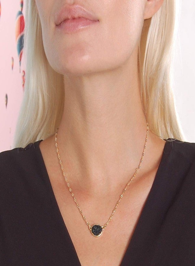 هامبل شيك نيويورك قلادة هامبل شيك نيويورك باللونين الأسود والذهبي - قلادة رقيقة من حجر الدروزي الصناعي للنساء - قلادة بسيطة بتصميم بوهيمي أنيق بسلسلة متصلة - تعليقة جيود براقة بوهيمية، لون ذهبي - حجر أسود - Image 5