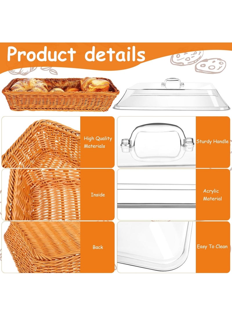 Wicker Basket with Acrylic Lid, Wicker Bread Basket with Lid, 1/2 Pack Imitation Rattan Bread Basket Wicker Bread Basket for Serving with Acrylic Lid Woven Fruit Ba, Wicker Basket for Food - Image 3