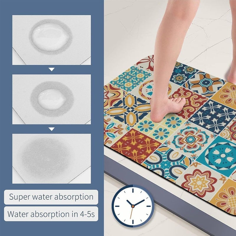KRLZ Boho Bathroom Rugs Sets 2 Piece Non Slip Bath Mats for Bathroom Absorbent Microfiber Bathroom Mats Bohemian Bathroom Runner Shower Rug with U Shaped Toilet Rug Bath Rugs Floor Mat Carpet - Image 5