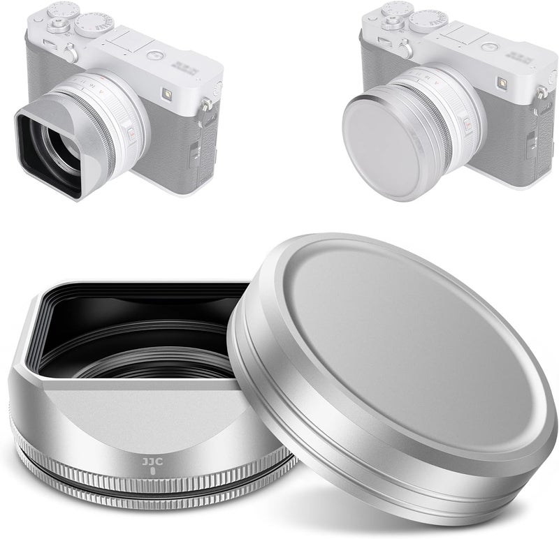 JJC غطاء عدسة مربع معدني مع غطاء و حلقة محول، لكاميرا فوجي فوجي فيلم XF 23mm F2.8 R WR على X-E5 XE5، واقي عدسة لـ XF 27mm F2.8 R WR، يستبدل LH-XF27 (غير مناسب لـ TTArtisan) - فضي - Image 1