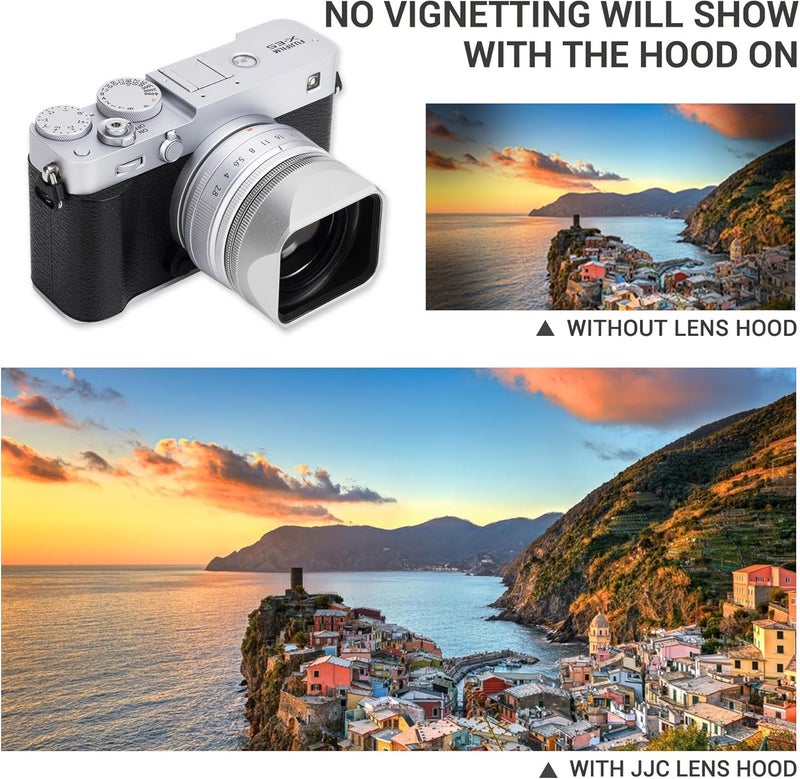 JJC غطاء عدسة مربع معدني مع غطاء و حلقة محول، لكاميرا فوجي فوجي فيلم XF 23mm F2.8 R WR على X-E5 XE5، واقي عدسة لـ XF 27mm F2.8 R WR، يستبدل LH-XF27 (غير مناسب لـ TTArtisan) - فضي - Image 5
