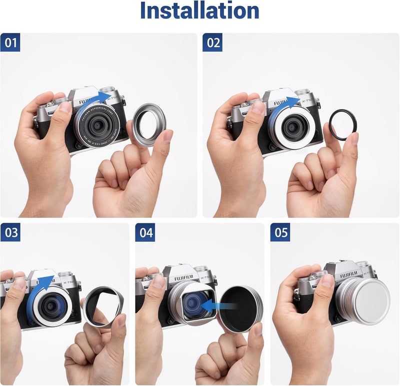 JJC غطاء عدسة مربع معدني مع غطاء و حلقة محول، لكاميرا فوجي فوجي فيلم XF 23mm F2.8 R WR على X-E5 XE5، واقي عدسة لـ XF 27mm F2.8 R WR، يستبدل LH-XF27 (غير مناسب لـ TTArtisan) - فضي - Image 3