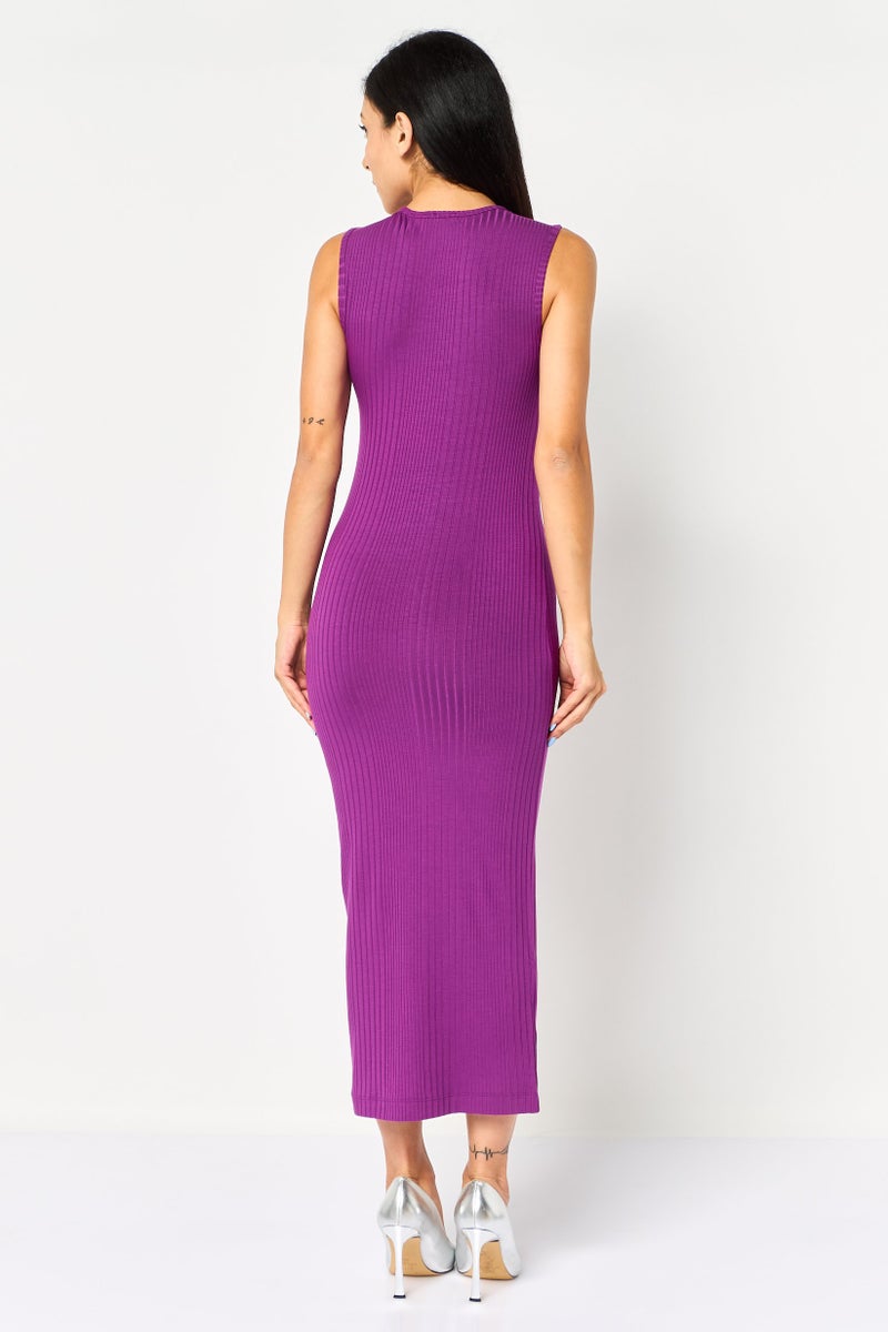 PINKO Women Ribbed Bodycon Dress, Purple - Image 4