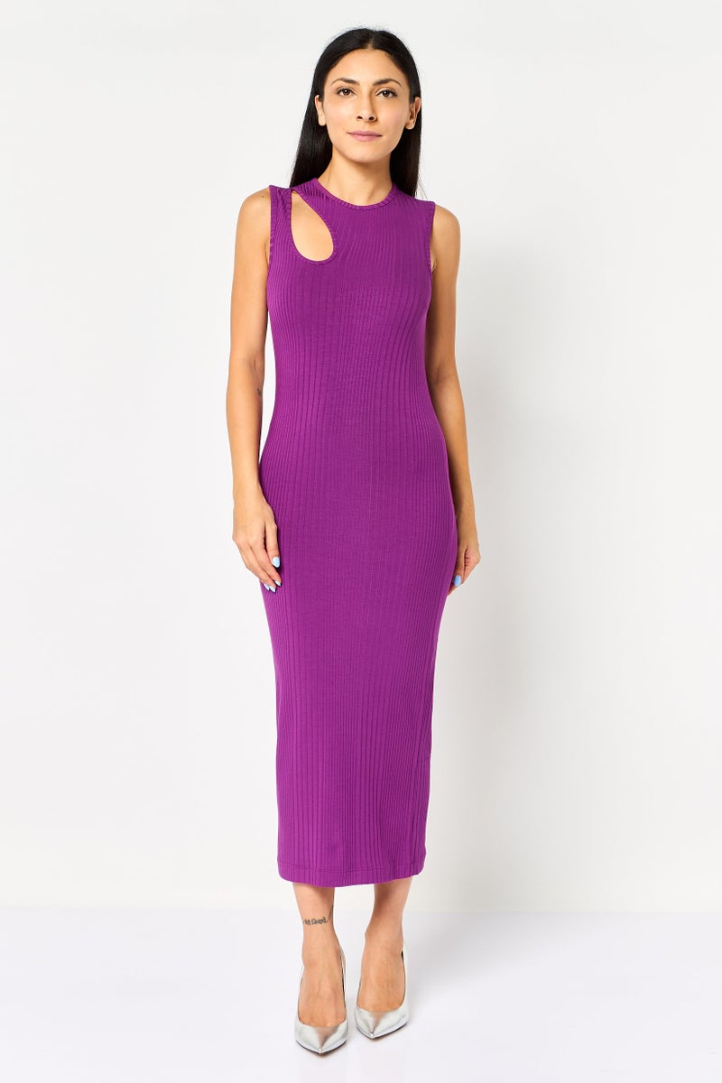 PINKO Women Ribbed Bodycon Dress, Purple - Image 1
