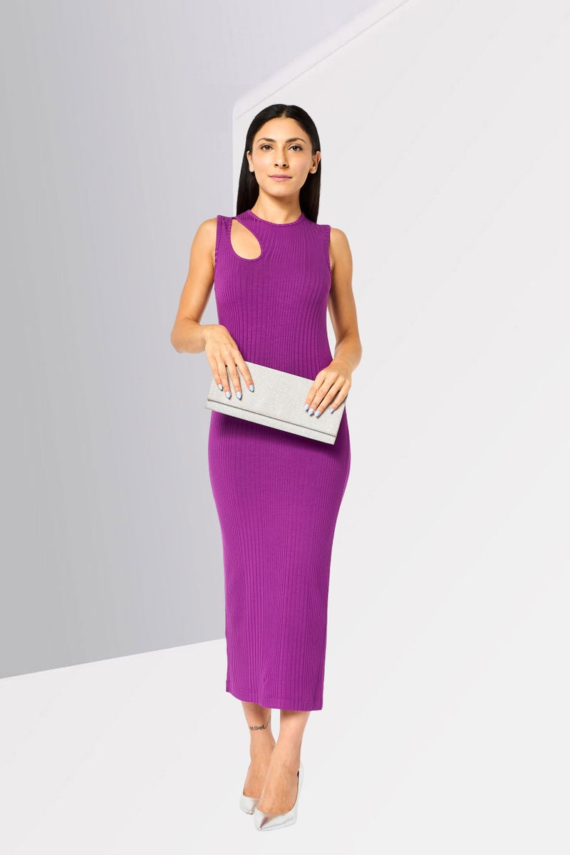 PINKO Women Ribbed Bodycon Dress, Purple - Image 2