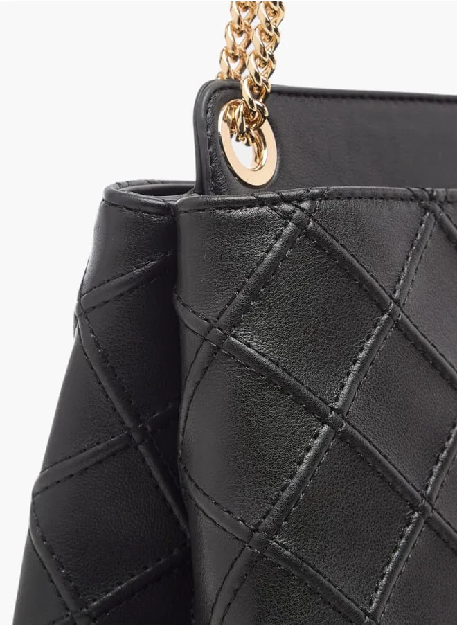 Celeste Womens Quilted Crossbody Bag With Chain Strap And Zip Closure