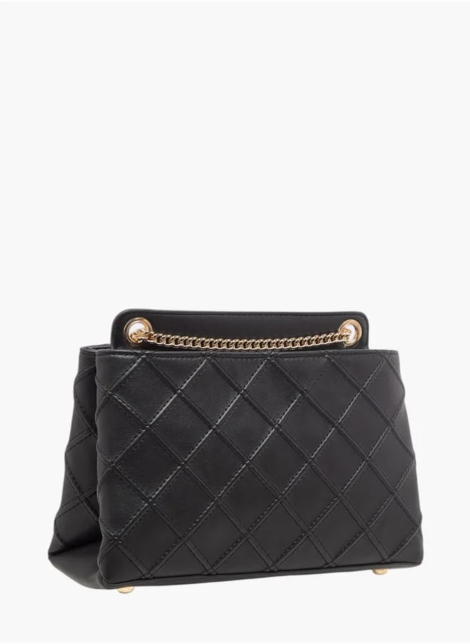Celeste Womens Quilted Crossbody Bag With Chain Strap And Zip Closure
