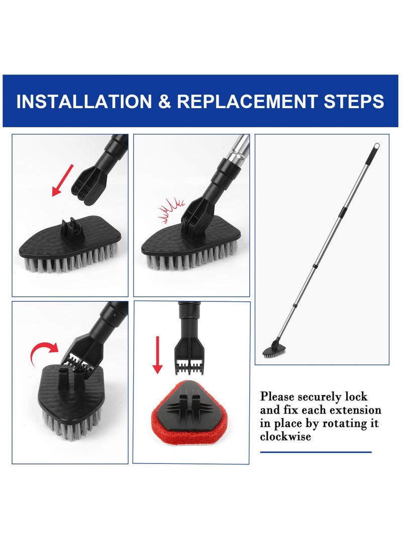 SOLARAE Tub Tile Scrubber Brush 2 in 1 Scrub Cleaning Brush with Long Handle 47" Adjustable Telescopic Pole Stiff Bristles Scouring Pads for Cleaning Bathroom Kitchen Toilet Shower Wall Sink Non-Scratch - Image 3