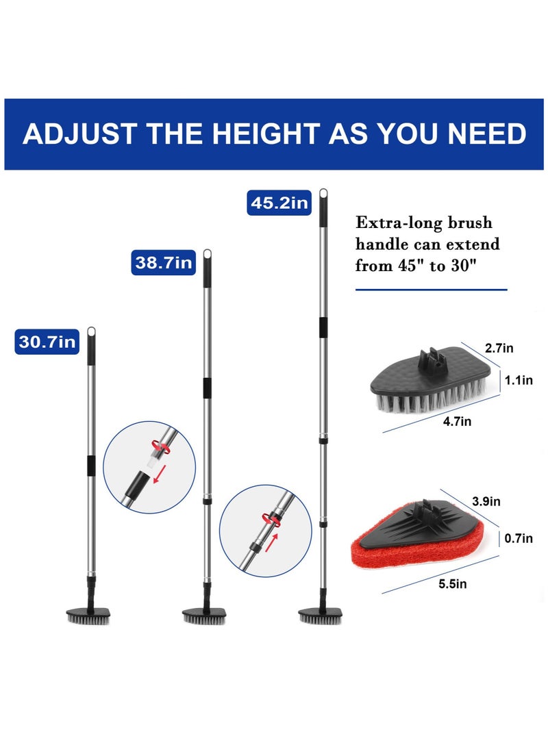 SOLARAE Tub Tile Scrubber Brush 2 in 1 Scrub Cleaning Brush with Long Handle 47" Adjustable Telescopic Pole Stiff Bristles Scouring Pads for Cleaning Bathroom Kitchen Toilet Shower Wall Sink Non-Scratch - Image 2