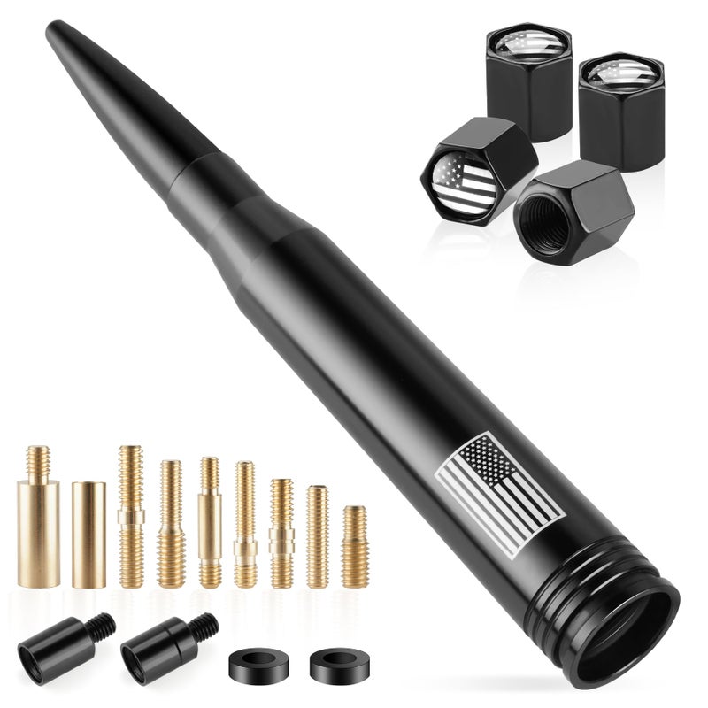 BJSIA American Flag Car Truck Antenna with Valve Stem Caps - Universal Compatible with Ford, Dodge, Chevrolet, GMC, Jeep, Toyota Truck Car Accessories, Heavy Duty Pickup Trucks Accessories - Black - Image 1
