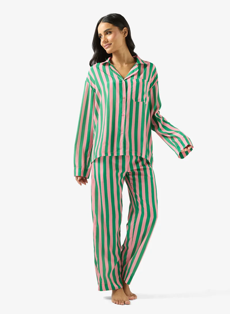Ginger Stripe Oversize Fit Shirt & Pyjama Set