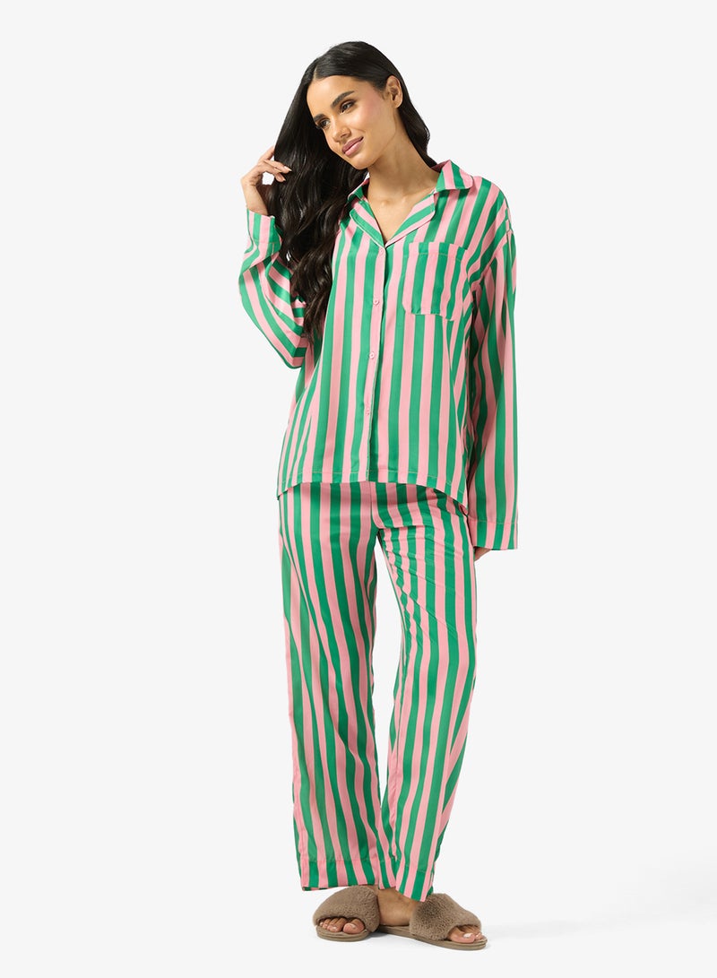 جينجر طقم بيجاما وقميص مقاس كبير مخطط - Image 5