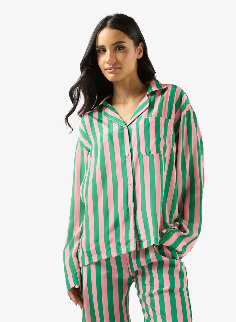 جينجر طقم بيجاما وقميص مقاس كبير مخطط - Image 3