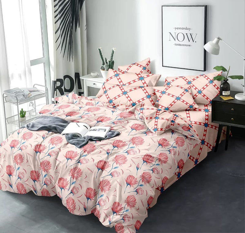 MORADO Premium Glace Cotton Floral Design Duvet Cover - Double, Peach with Zipper - Image 5