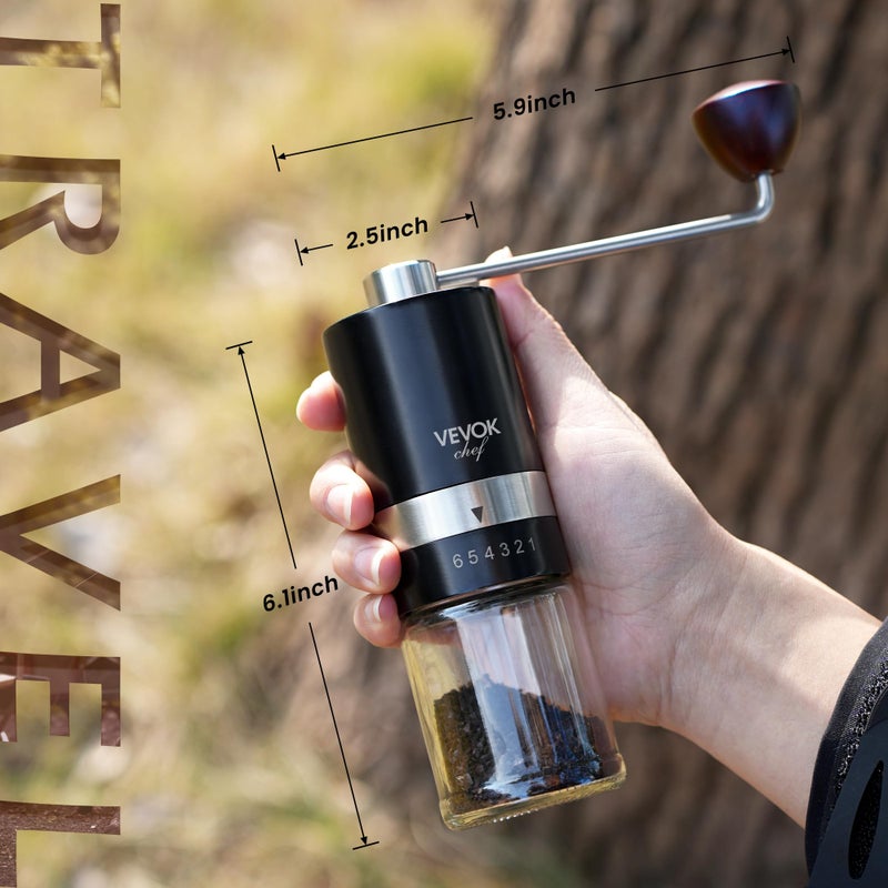 VEVOK CHEF Manual Coffee Grinder Hand Coffee Grinder 6 External Adjustable Setting Stainless Steel Conical Burr Coffee Mill Portable Hand Crank Coffee Bean Grinder Fine for Espresso - Image 3