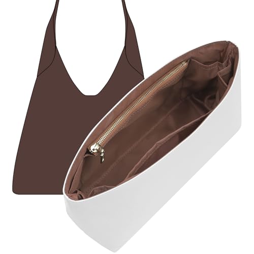 Doxo Purse Organizer Insert Compatible with Coach Brooklyn 28 Bag Insert, Soft Lightweight WaterResistant DupontPaper Divider for Tote Handbag Shaper, 7 Pockets with Zipper(White-Brown) - Image 1