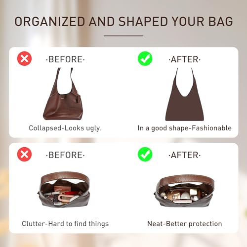 Doxo Purse Organizer Insert Compatible with Coach Brooklyn 28 Bag Insert, Soft Lightweight WaterResistant DupontPaper Divider for Tote Handbag Shaper, 7 Pockets with Zipper(White-Brown) - Image 3