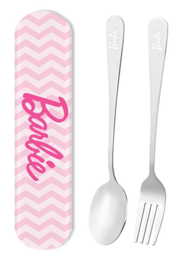 Miniso - Enjoy meals in style with this Barbie-themed fork and spoon set. - Image 1