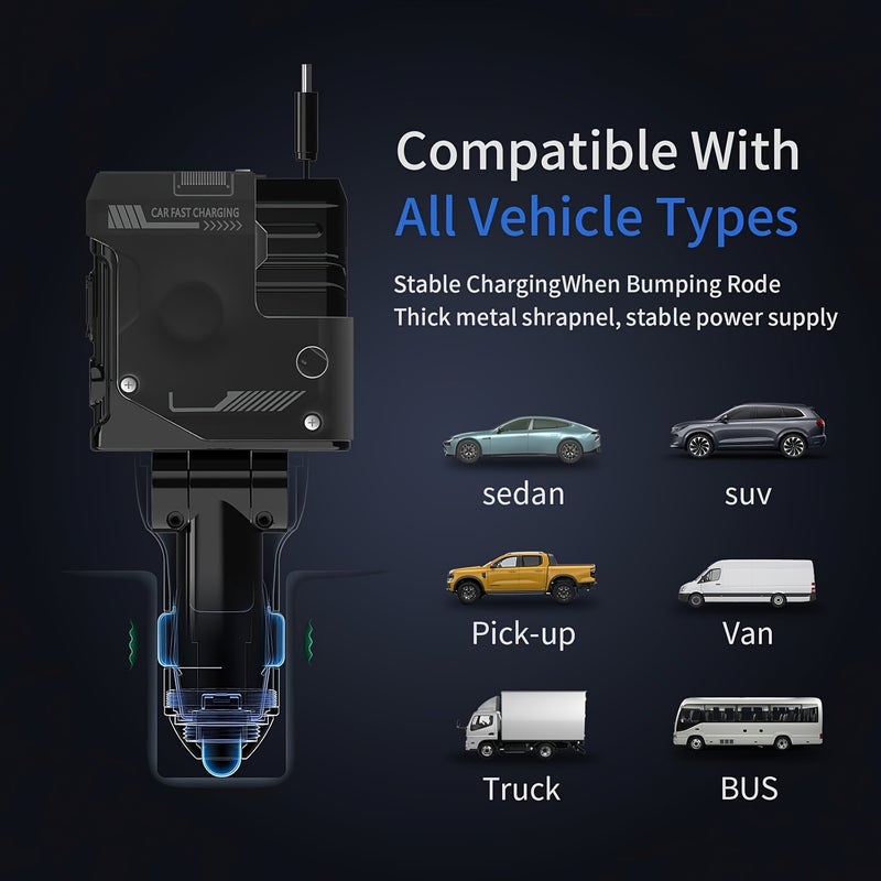 W&O 66W Mecha-Style Super Fast Charging Car Charger with Type-C and Lightning Retractable Cables - Image 4