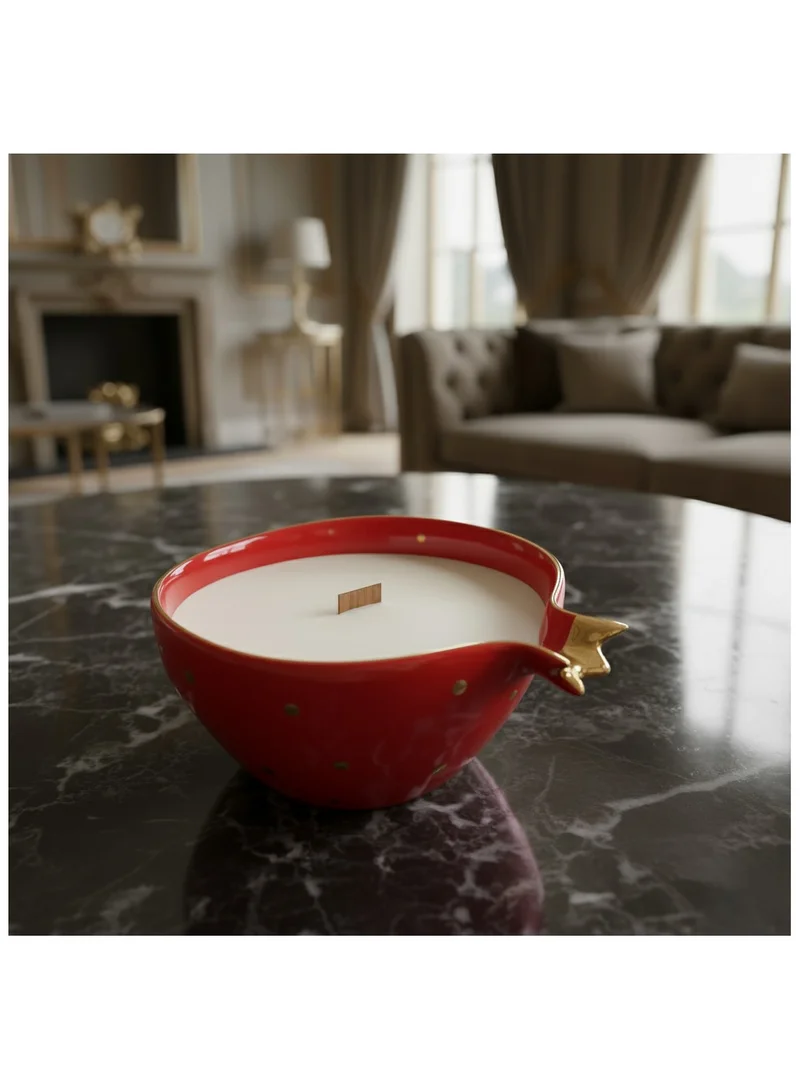 Tohfa Luxe Tohfa Luxe Handcrafted Half Pomegranate Candle – Red Ceramic with 22K Real Gold Plating | Soy Wax Luxury Candle, Artisanal Home Décor  Gifting | Amber  Oudh Fragrance (300ml)