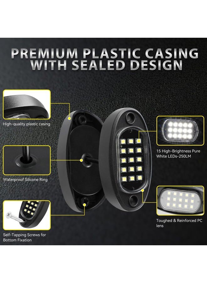 TDE Explorer.Lighting 4 Pods White LED Rock Lights with Switch Extension Harness, 6000K 24 LEDs Pure White Neon Underglow Light for ATV SUV UTV RZR SXS Car Trailer Truck, IP67 Waterproof Under Trail Rig Fender Lighting - Image 4
