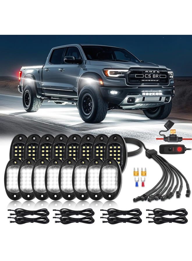 TDE Explorer.Lighting 4 Pods White LED Rock Lights with Switch Extension Harness, 6000K 24 LEDs Pure White Neon Underglow Light for ATV SUV UTV RZR SXS Car Trailer Truck, IP67 Waterproof Under Trail Rig Fender Lighting - Image 1