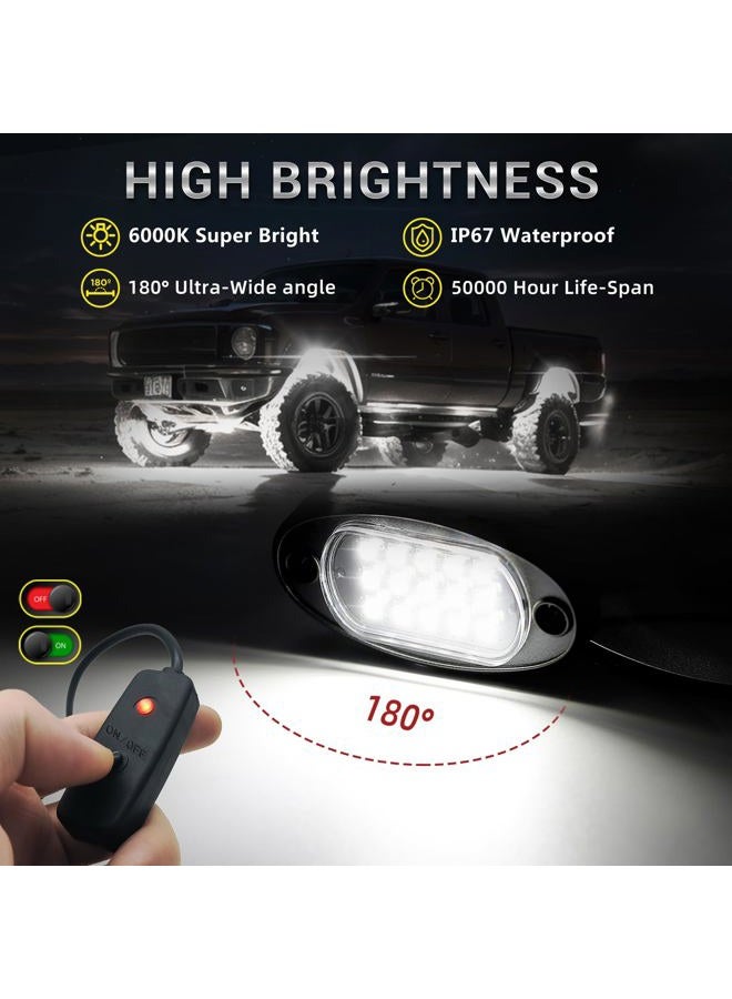 TDE Explorer.Lighting 4 Pods White LED Rock Lights with Switch Extension Harness, 6000K 24 LEDs Pure White Neon Underglow Light for ATV SUV UTV RZR SXS Car Trailer Truck, IP67 Waterproof Under Trail Rig Fender Lighting - Image 2