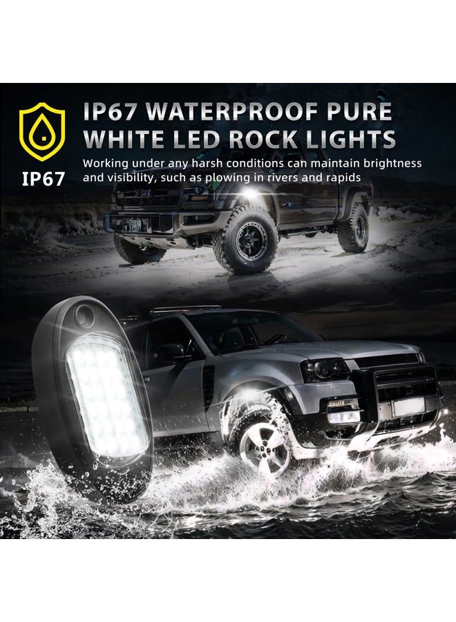 TDE Explorer.Lighting 4 Pods White LED Rock Lights with Switch Extension Harness, 6000K 24 LEDs Pure White Neon Underglow Light for ATV SUV UTV RZR SXS Car Trailer Truck, IP67 Waterproof Under Trail Rig Fender Lighting - Image 3