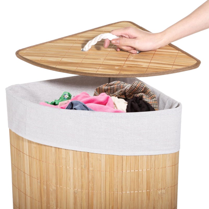 DORMIYA Corner Laundry Hamper with Lid, Foldable Triangle Clothes Hamper, Natural Wood Weave Laundry Basket Bin for Bedroom Bathroom Laundry Room, 25 x 18 in - Image 2