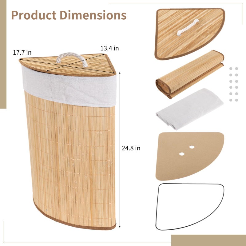 DORMIYA Corner Laundry Hamper with Lid, Foldable Triangle Clothes Hamper, Natural Wood Weave Laundry Basket Bin for Bedroom Bathroom Laundry Room, 25 x 18 in - Image 5