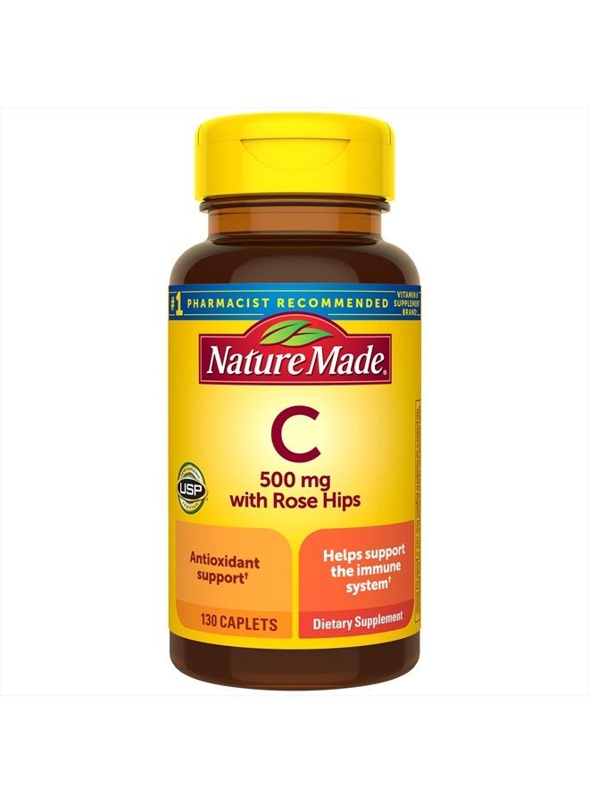 Nature Made Vitamin C 500 mg with Rose Hips, Dietary Supplement for Immune Support, 130 Caplets, 130 Day Supply  - Image 1