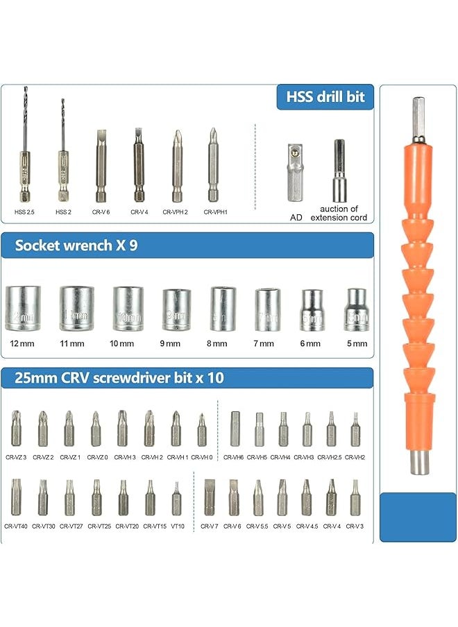 erorex - Electric Screwdriver Cordless 3N·M Max Torque Electric Screwdriver Kit With 47 Accessories 3.6V Cordless Screwdriver With Usb Cable Led Light For Home Office Diy - Image 1