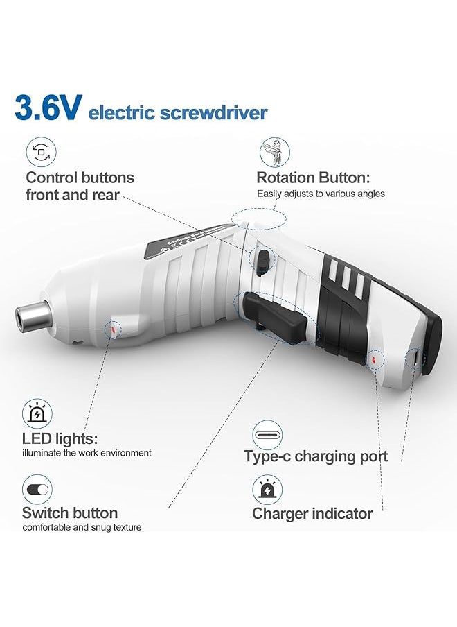 erorex - Electric Screwdriver Cordless 3N·M Max Torque Electric Screwdriver Kit With 47 Accessories 3.6V Cordless Screwdriver With Usb Cable Led Light For Home Office Diy - Image 1