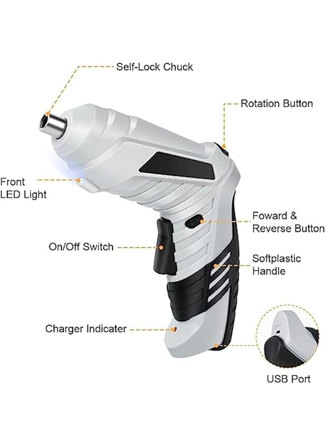 erorex - Electric Screwdriver Cordless 3N·M Max Torque Electric Screwdriver Kit With 47 Accessories 3.6V Cordless Screwdriver With Usb Cable Led Light For Home Office Diy - Image 1