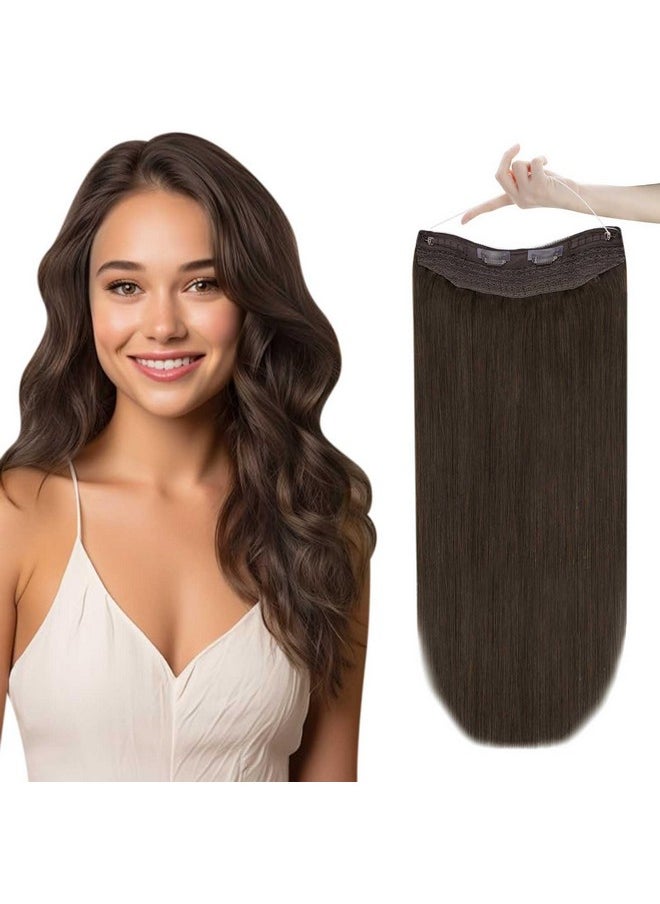 Easyouth - Long Brown Wire Hair Extensions Human Hair Hairpiece 20 Inch Secret Wire Hair Extensions With Transparent Headband Darkest Brown 2 Secret Clip In Wire Hair Extensions 100G - Image 1