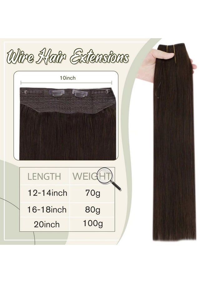 Easyouth - Long Brown Wire Hair Extensions Human Hair Hairpiece 20 Inch Secret Wire Hair Extensions With Transparent Headband Darkest Brown 2 Secret Clip In Wire Hair Extensions 100G - Image 1