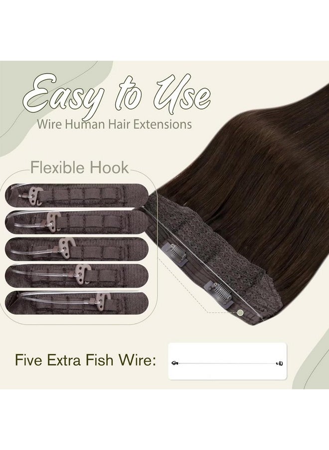 Easyouth - Long Brown Wire Hair Extensions Human Hair Hairpiece 20 Inch Secret Wire Hair Extensions With Transparent Headband Darkest Brown 2 Secret Clip In Wire Hair Extensions 100G - Image 1