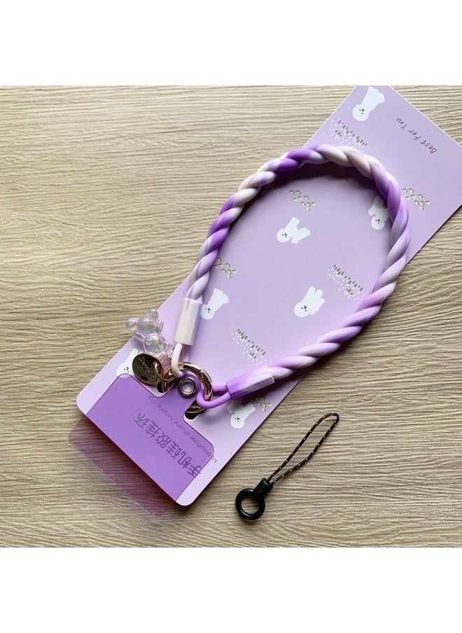 Generic - Liquid Silicone Short Mobile Phone Lanyard Portable Anti-lost Hand Rope Hanging Wrist Pendant Wristband Hanging Chain Thick Version Of The Sticker.-Specifications Support Image Upload:4 Ink Pink And Purple Liquid Silicone Wrist Rope + Luminous Bear + Purple Slices - Image 1