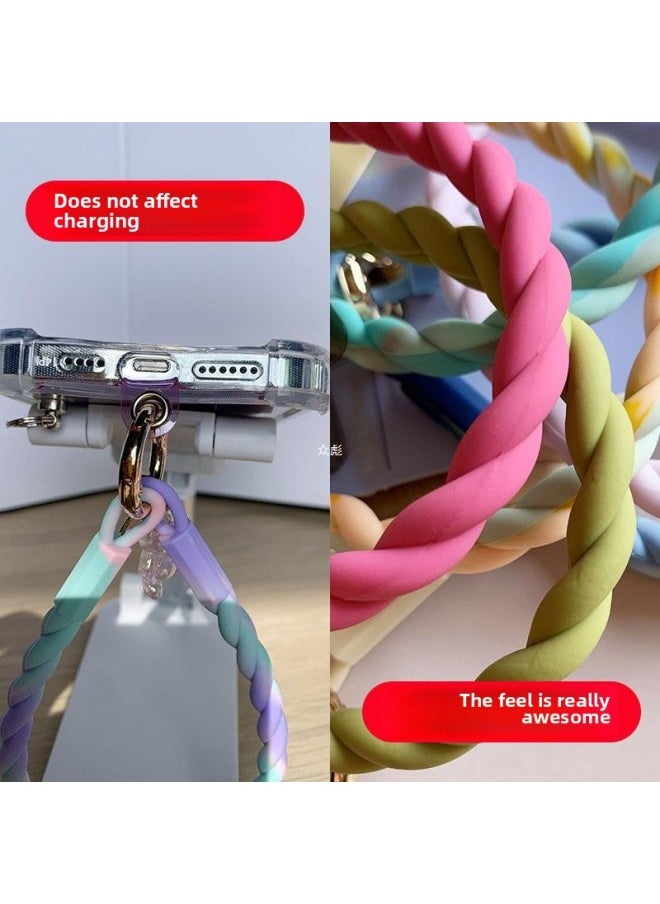 Generic - Liquid Silicone Short Mobile Phone Lanyard Portable Anti-lost Hand Rope Hanging Wrist Pendant Wristband Hanging Chain Thick Version Of The Sticker.-Specifications Support Image Upload:4 Ink Pink And Purple Liquid Silicone Wrist Rope + Luminous Bear + Purple Slices - Image 1
