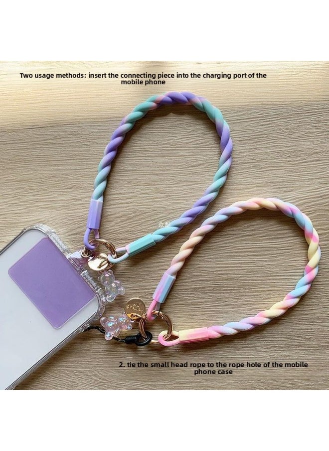 Generic - Liquid Silicone Short Mobile Phone Lanyard Portable Anti-lost Hand Rope Hanging Wrist Pendant Wristband Hanging Chain Thick Version Of The Sticker.-Specifications Support Image Upload:4 Ink Pink And Purple Liquid Silicone Wrist Rope + Luminous Bear + Purple Slices - Image 1